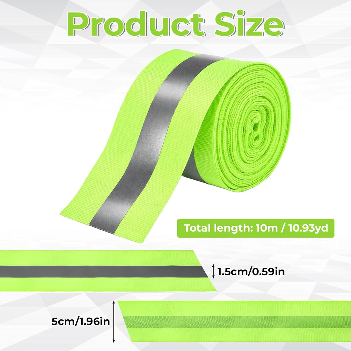 Reflective Tape Strip Sew On 2'' x 33ft High Visibility Fluorescent Tape with 2 cm Width Silver Reflective Ribbon