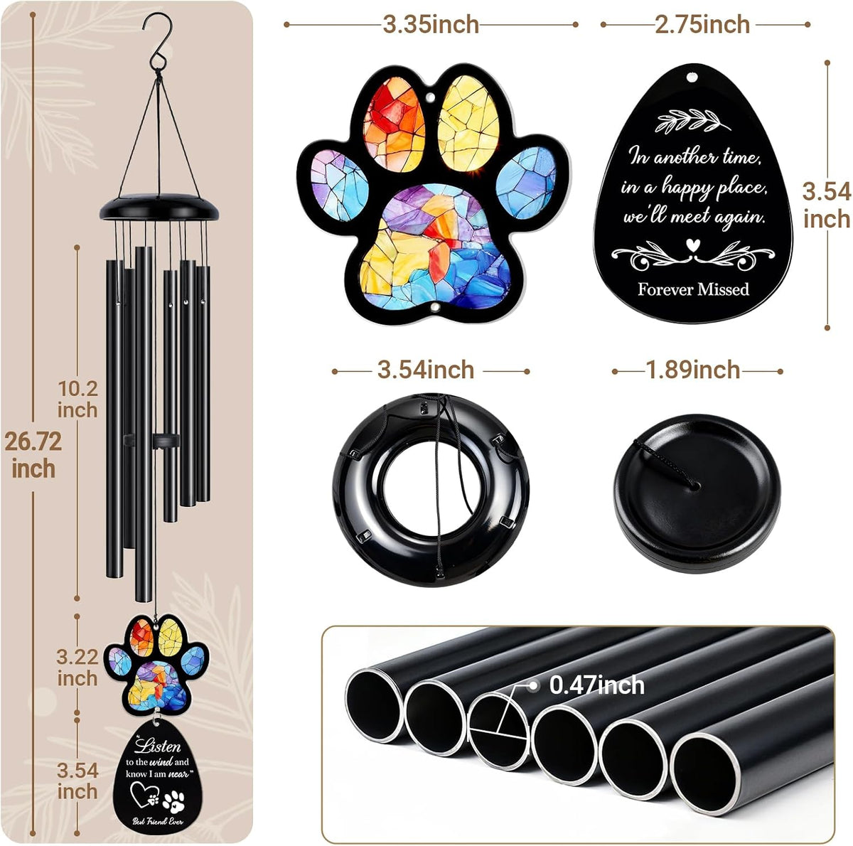 Dog Memorial Gifts for Loss of Dog, Pet Memorial Gifts for Dogs, 26" Pet Memorial Wind Chimes, Loss of Pet Sympathy
