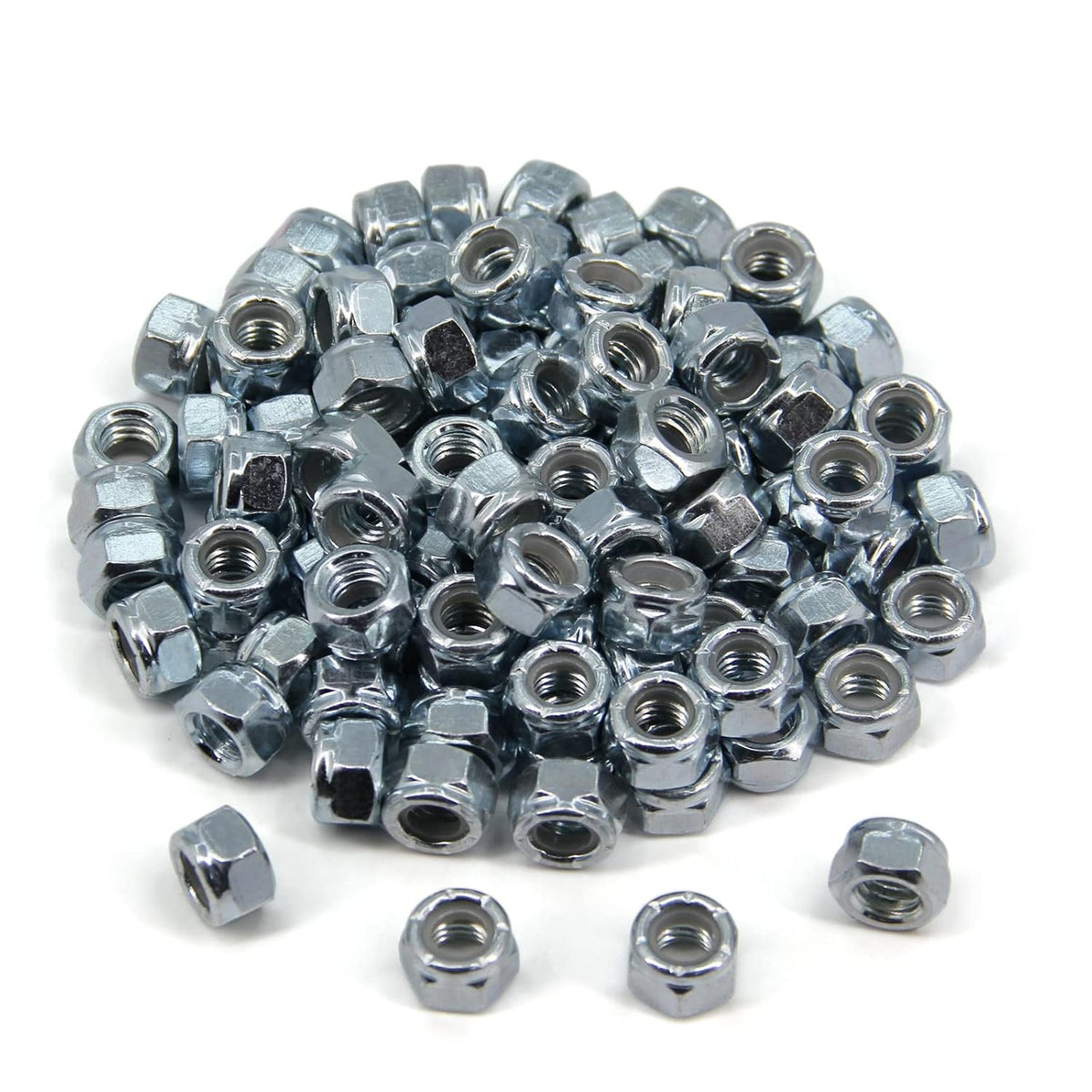 5/16"-18 Nylon Insert Hex Lock Nuts,Carbon Steel White Zinc Plated, Hex Lock Nut Silver Self-Locking Nylock Locknuts,100pcs/pack (5/16"-18-100pcs)