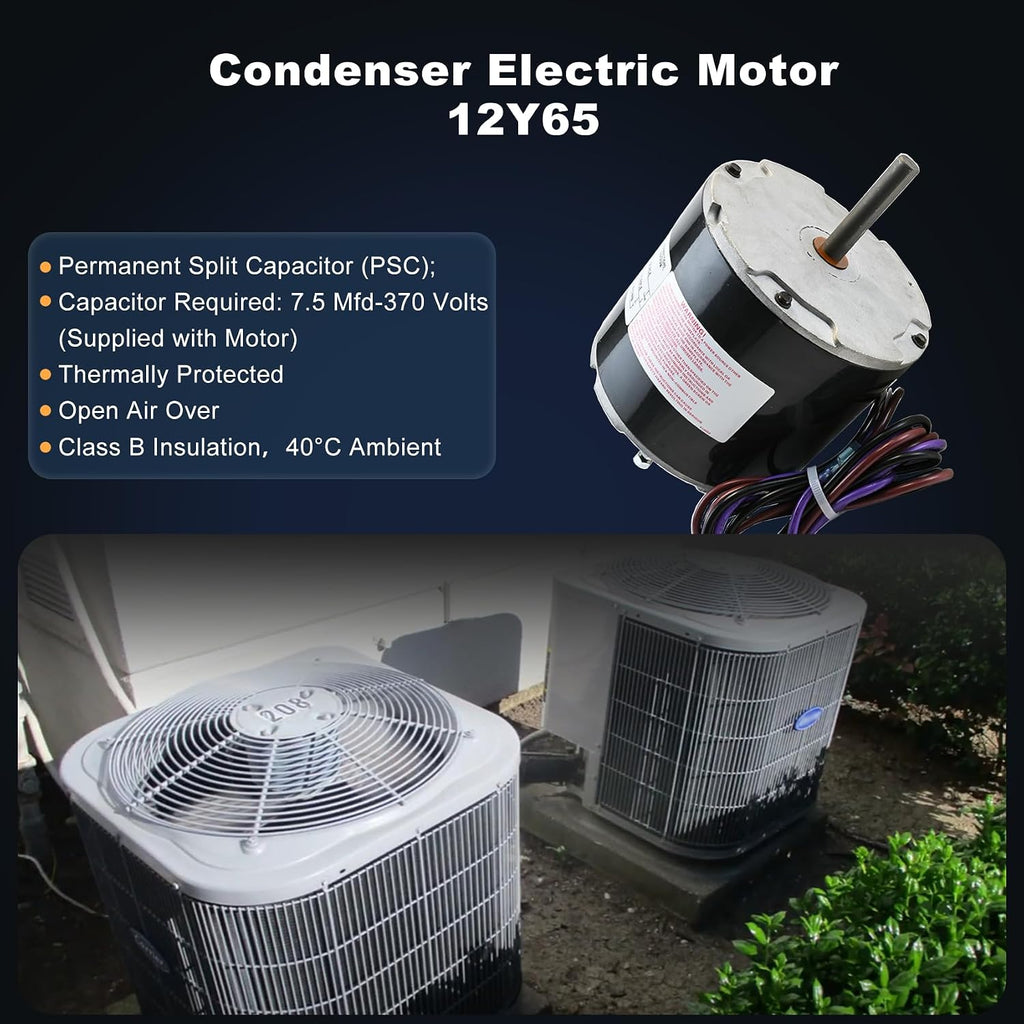 12Y65, 100483-43 Condenser Fan Motor 208/230 Volt, 1 PH, 60HZ 1/4 HP 825 RPM Replacement for 100483-05, YSLB-220-8-B001, YSLB-220-8-B002, 100483-34 etc, Compatible with Lennox ge etc, 1-Year Warranty