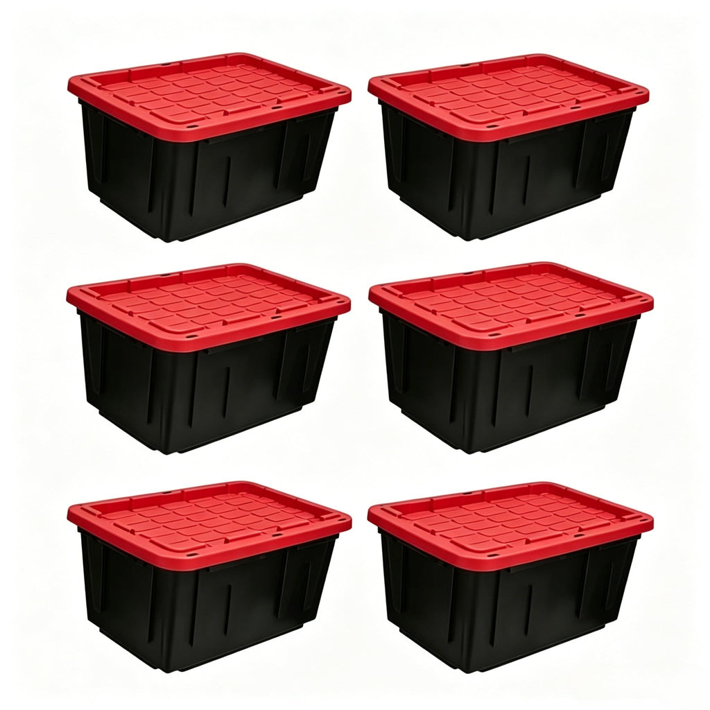 6-Pack 27 Gallon Heavy Duty Storage Bins Durable Polypropylene Plastic with Snap Lock Lids Stackable Large Capacity