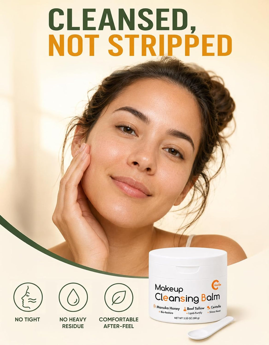 Makeup Remover Cleansing Balm with Manuka Honey & Tallow, 3.53 oz