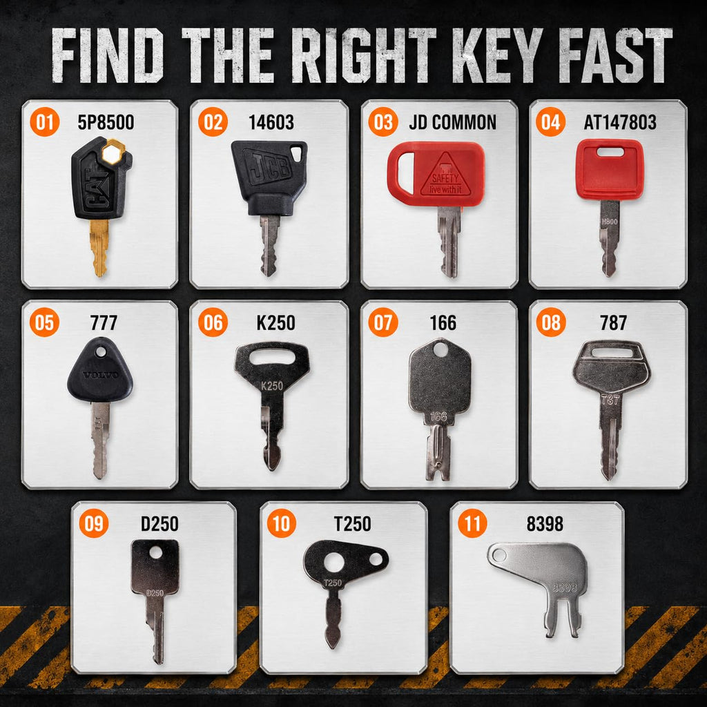 hiSpkNix 11 PCS Heavy Equipment Keys Master Set for CAT, John Deere, Kubota