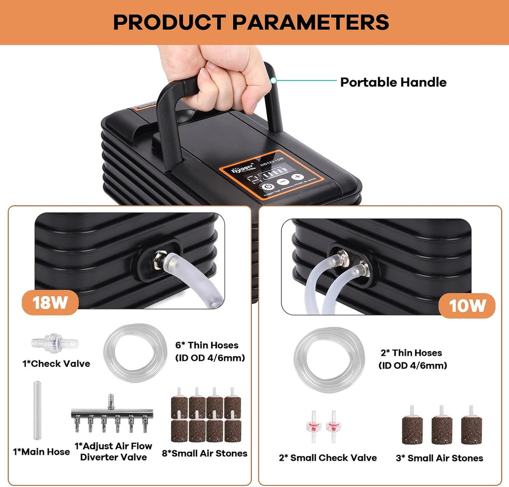 IPX6 Rechargeable Aquarium Pond Air Pump, Powerful Quiet Tank Air Pump with Hose Air Stone Check Valve Adjustable