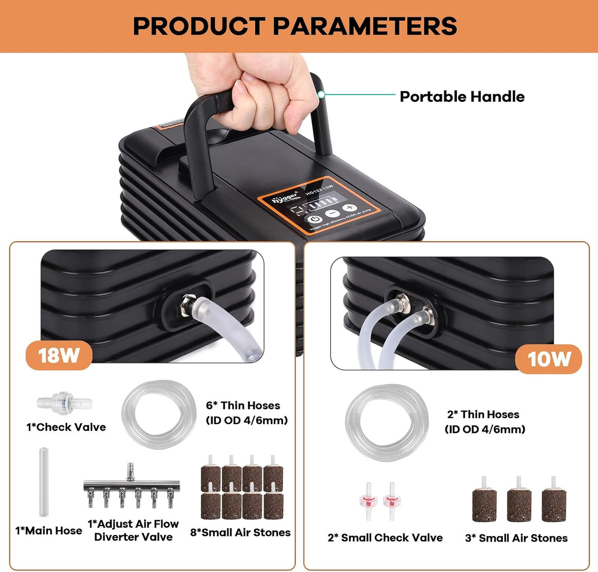 IPX6 Rechargeable Aquarium Pond Air Pump, Powerful Quiet Tank Air Pump with Hose Air Stone Check Valve Adjustable