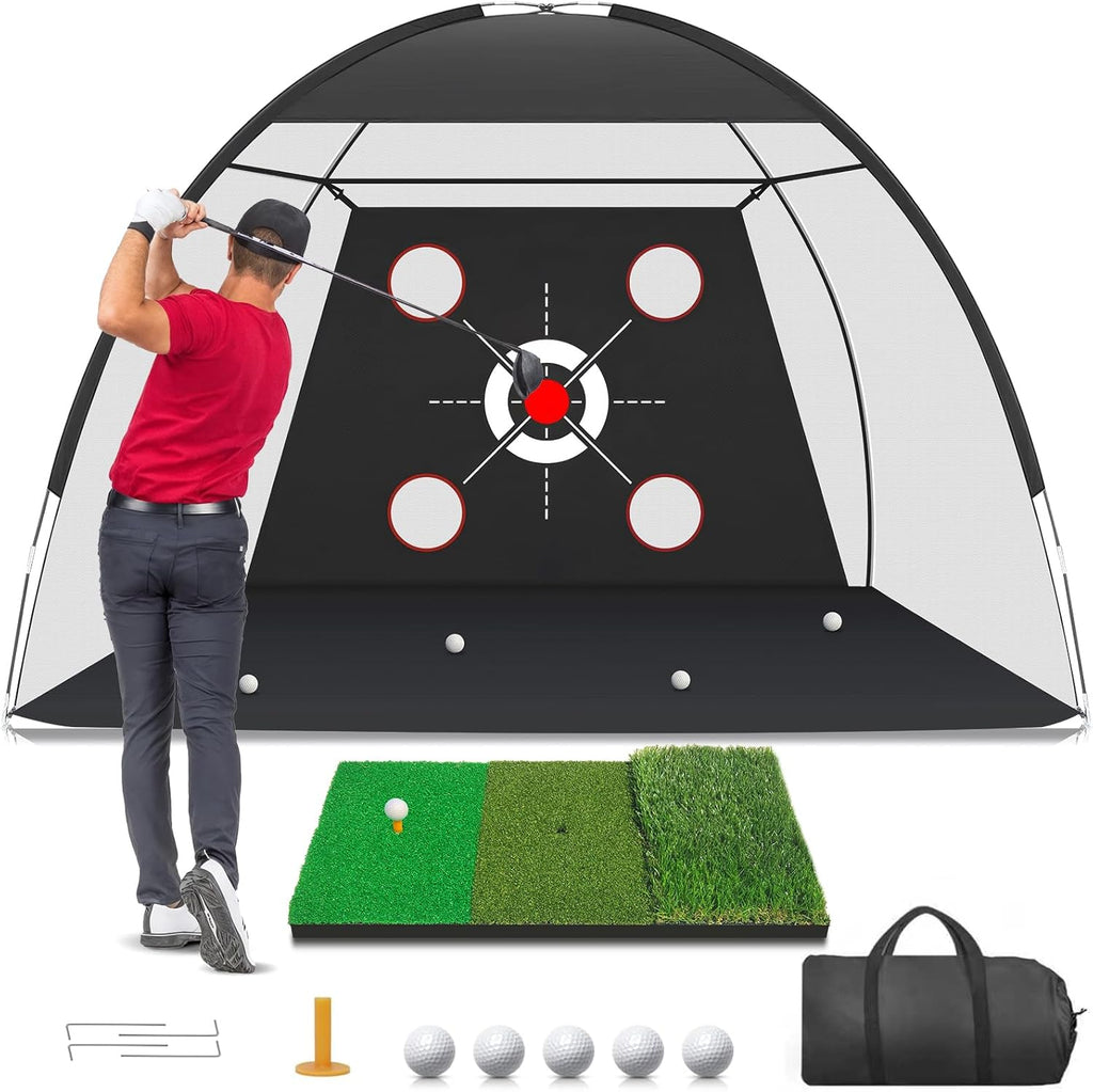 Golf Net, 10x7FT with Golf Practice Mat, Hitting Aid Nets for Backyard Driving Chipping Training Swing with Targets