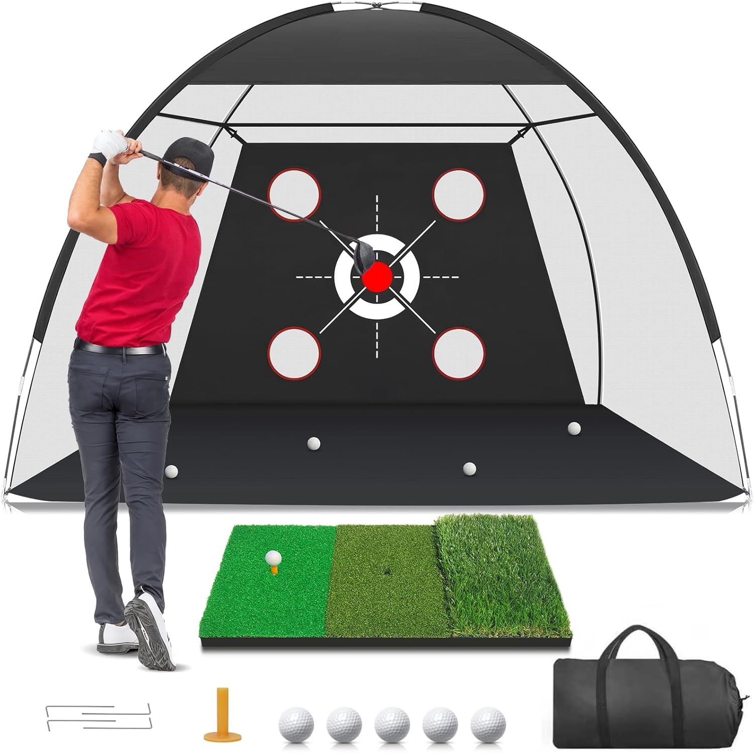 Golf Net, 10x7FT with Golf Practice Mat, Hitting Aid Nets for Backyard Driving Chipping Training Swing with Targets