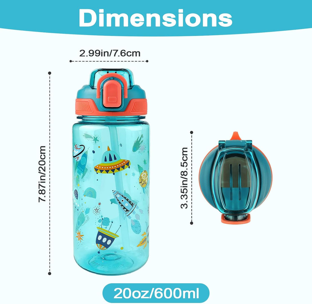 Kids Water Bottle for School or Travel, 20 Oz Durable Plastic Water Bottle | Silicone Straw, Pop-Up Spout Cover, BPA