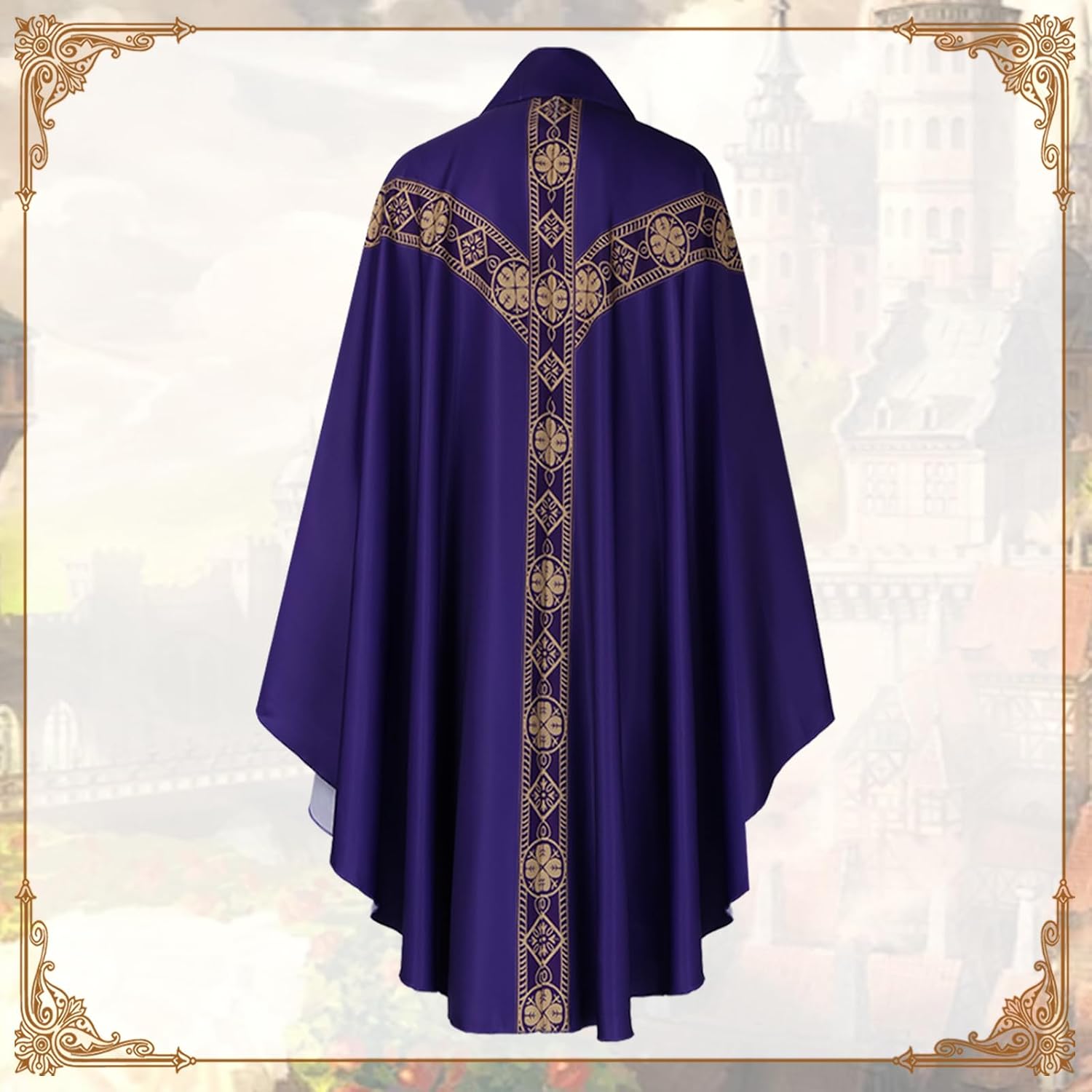 Church Catholic Priest Chasubles Vestments, Robe Chasuble Mass Round Collar Robe with Stole Men