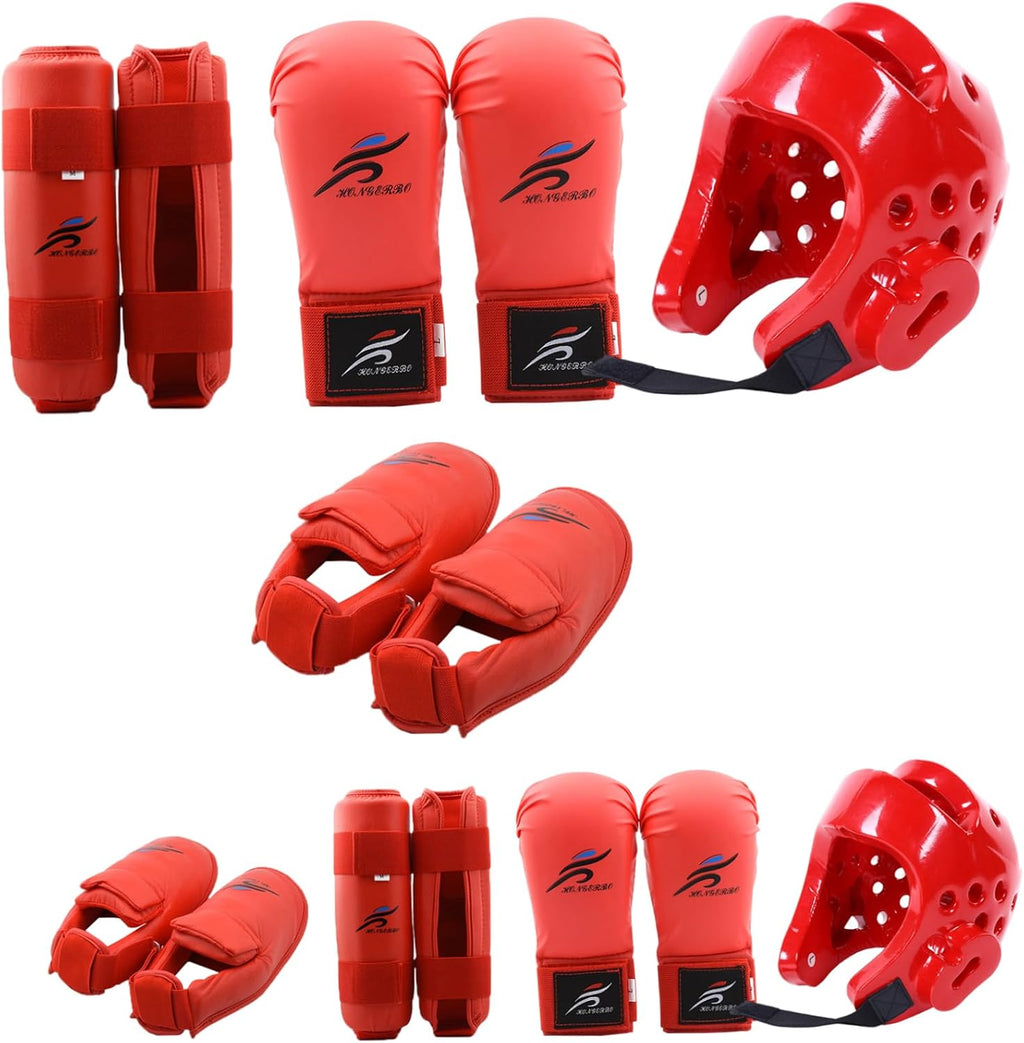 Karate Sparring Gear Protective Polyester Taekwondo Sparring Gear Includes 1Pc Helmet, 1 Pair Gloves & 1 Pair Leg