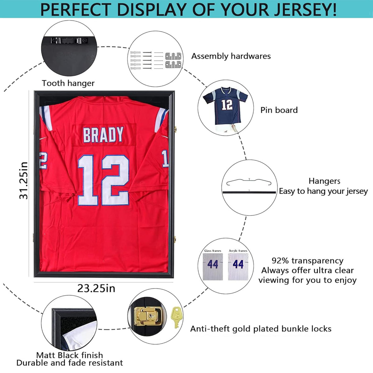 Jersey Frame Display Case, Black Shadow Box for Sports Jerseys,1P