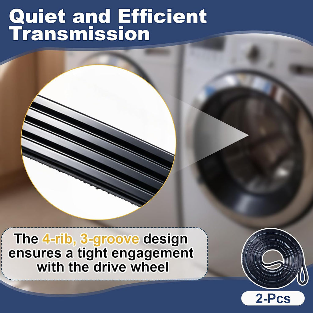 2-Pack Replacement Dryer Belt, Compatible With WED4815EW1, 92.25" 4-Rib