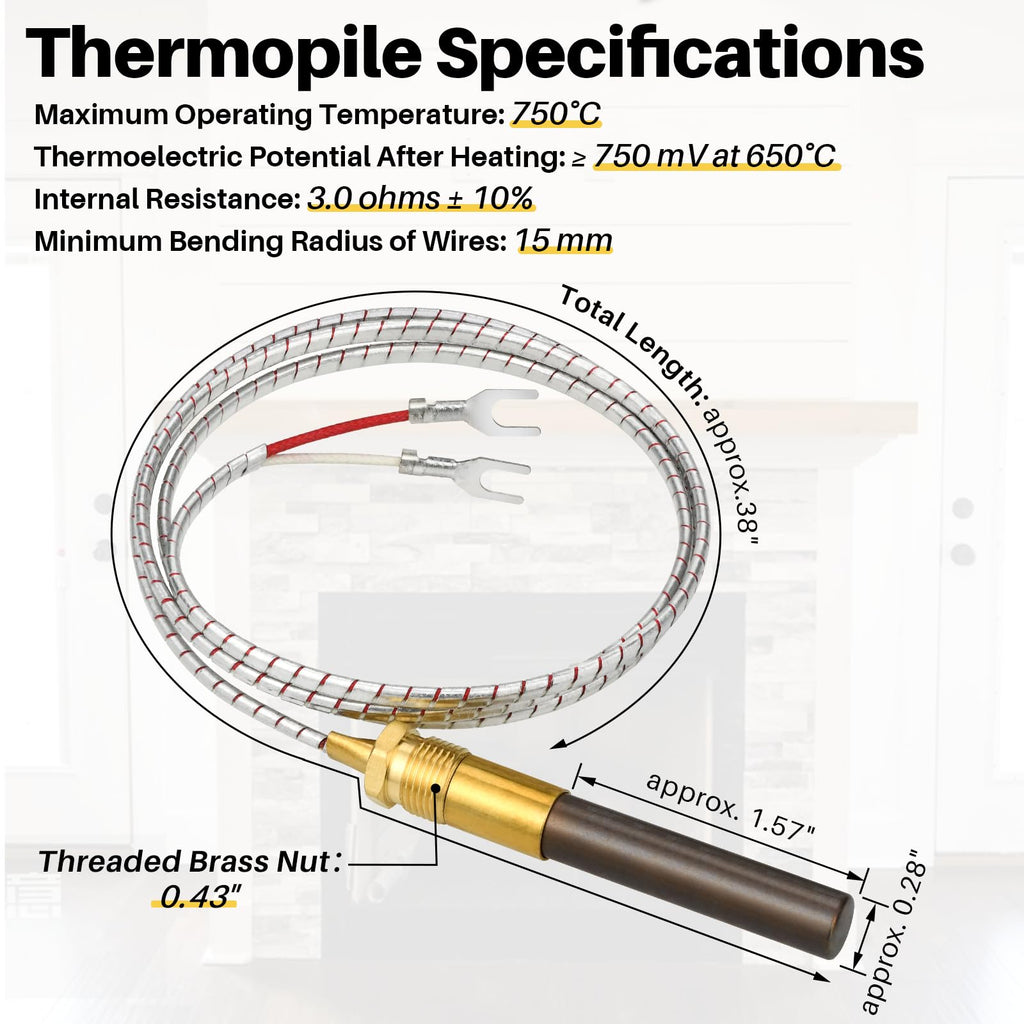 Yncotte Gas Fryer Thermocouple 36 Inch, 2PCS Thermopile Replacement Fryer Parts for Pitco 60125501, Gas Fryer Replacement Assembly for Elite Imperial Frymaster Dean