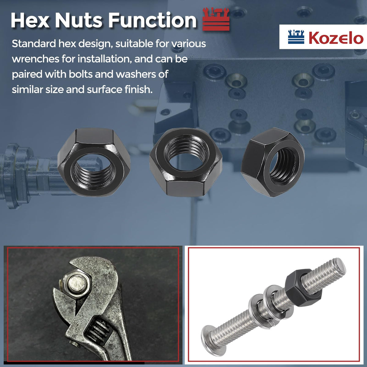 Kozelo 10pcs Hex Nuts 5/16"-24 Carbon Steel Fine Thread Black