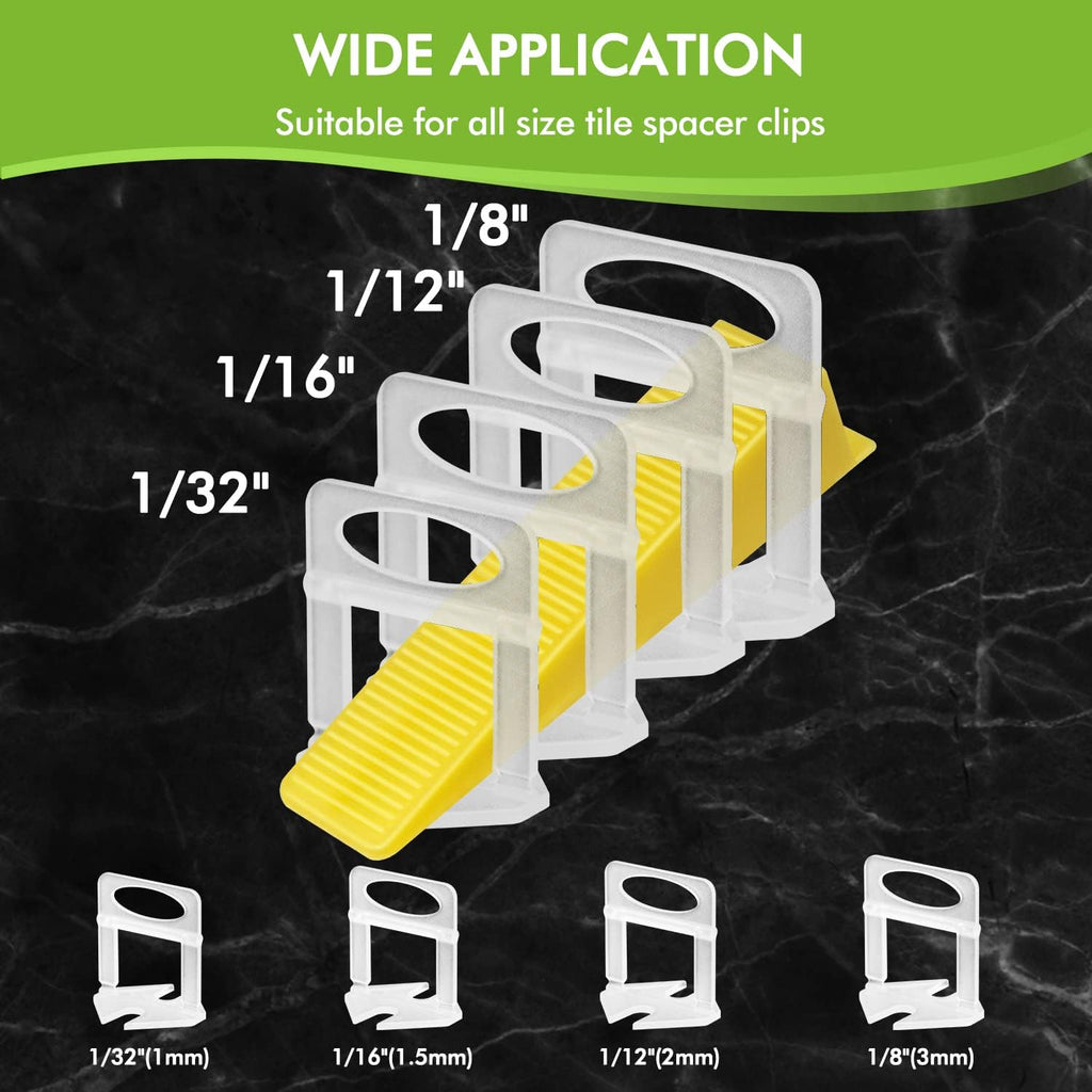 Tile Leveling System Wedges, 1000pcs Reusable Tile Leveler Wedges for 1/8",1/12",1/16", 1/32" Spacer and Tile