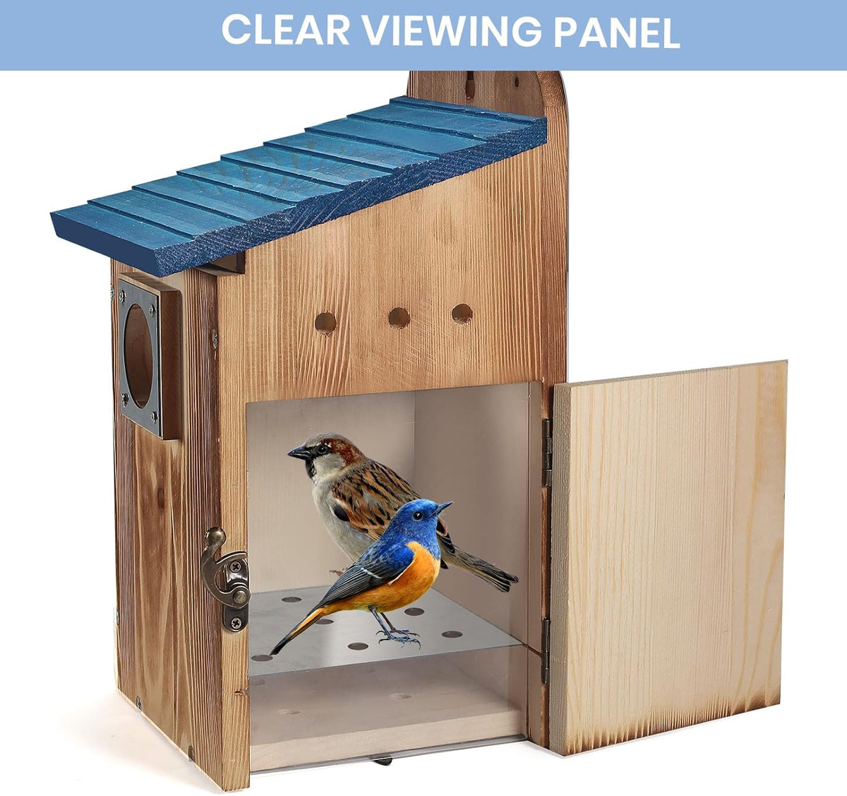 Blue Bird Houses for Outside with Gift Box - Durable Birdhouses for Outdoors with Clear View Panel & Predator Guard