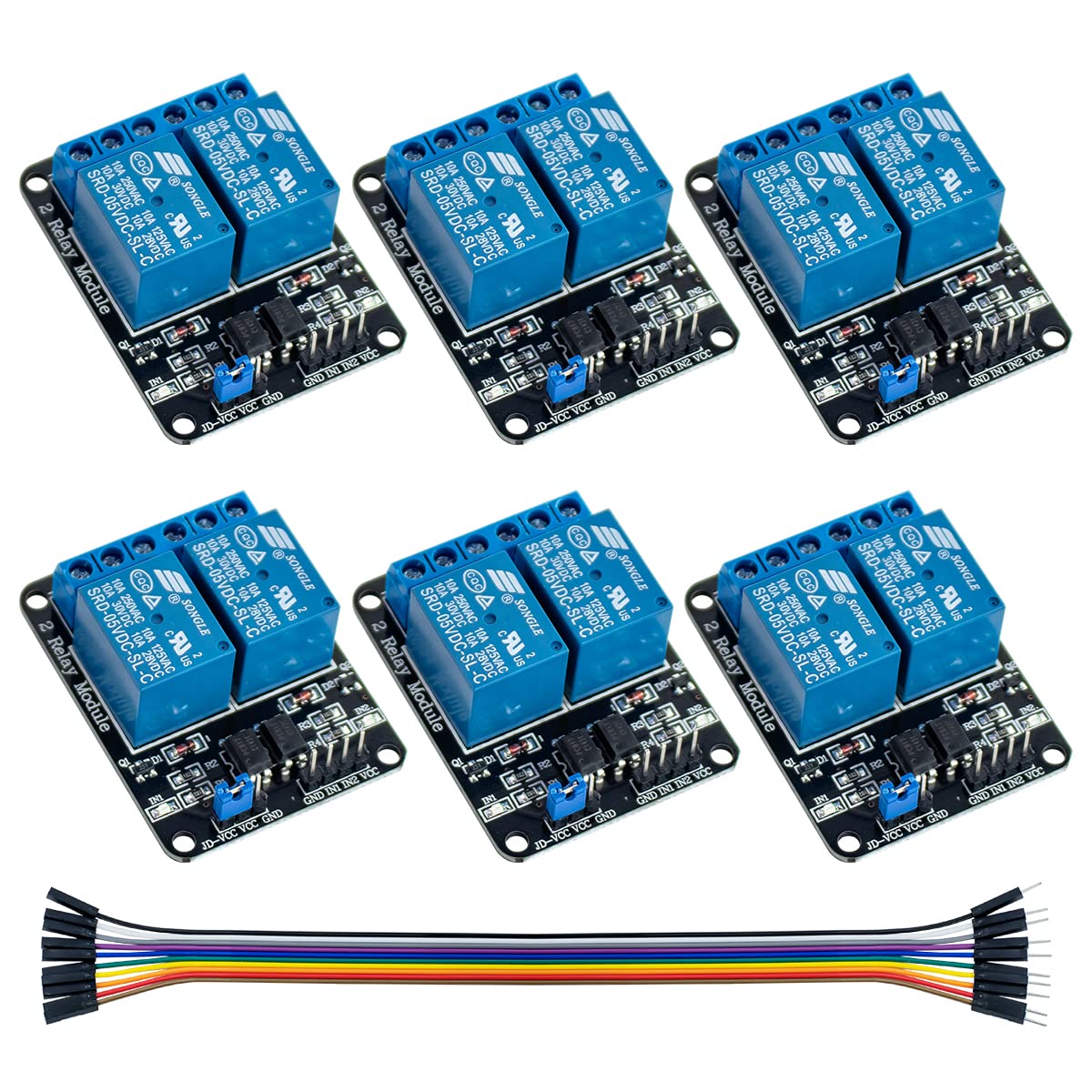 Hosyond 6Pack 2 Channel DC 5V Relay Module with Optocoupler Relay Board for Arduino Raspberry Pi MEGA2560