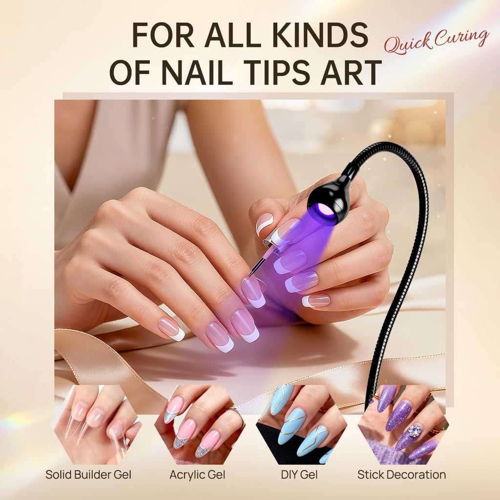 3W LED Nail Lamp with Clamp and Flexible Gooseneck for Gel Nails | Includes UV Protection Gloves for Gel Polish