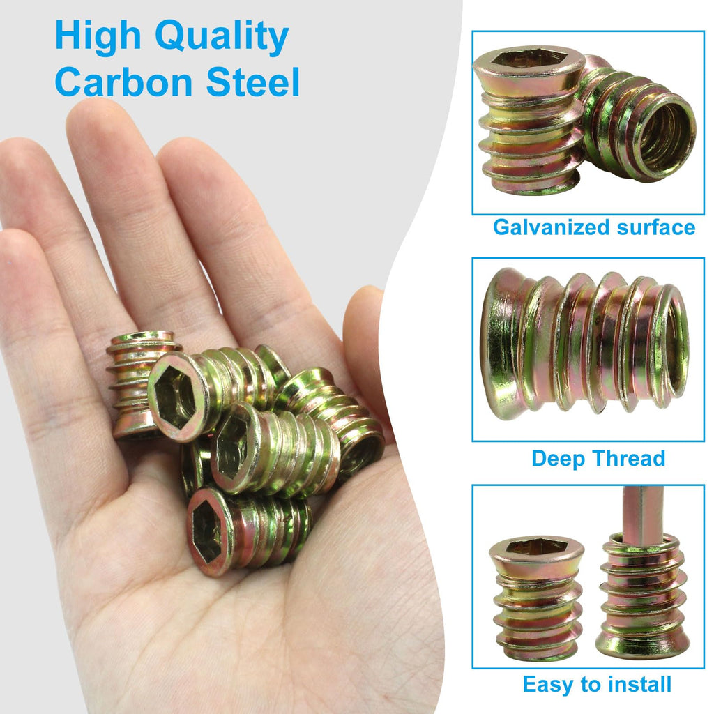 Moicstiy 20 Pcs 3/8"-16x 20mm Threaded Inserts for Wood
