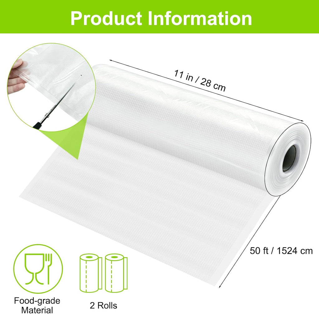 2 Rolls 11" x 50' Vacuum Sealer Bags for Food Storage