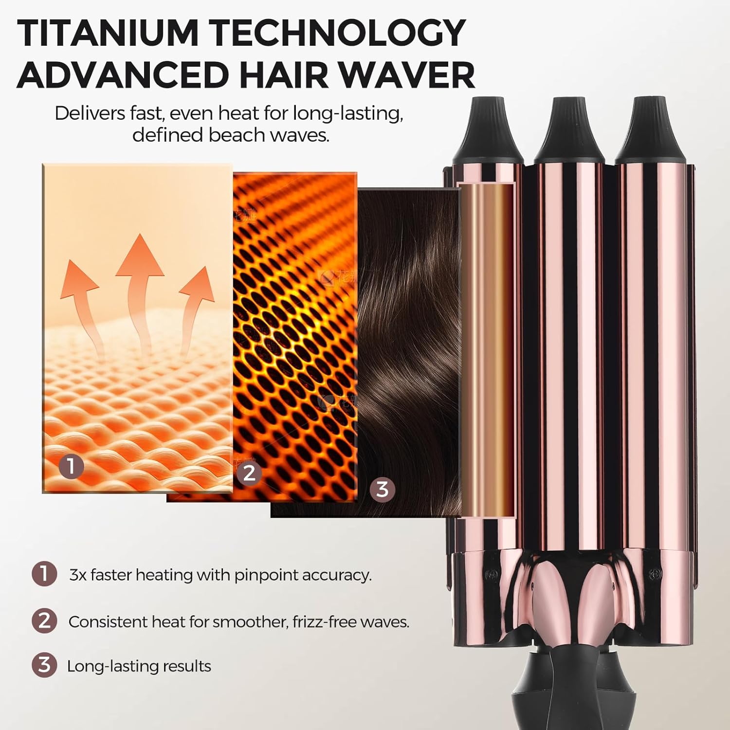 3 Barrel Titanium Curling Iron, Hair Crimper for Beach Waves | 1 Inch Triple Barrel, 5 Heat Settings Up to 410°F