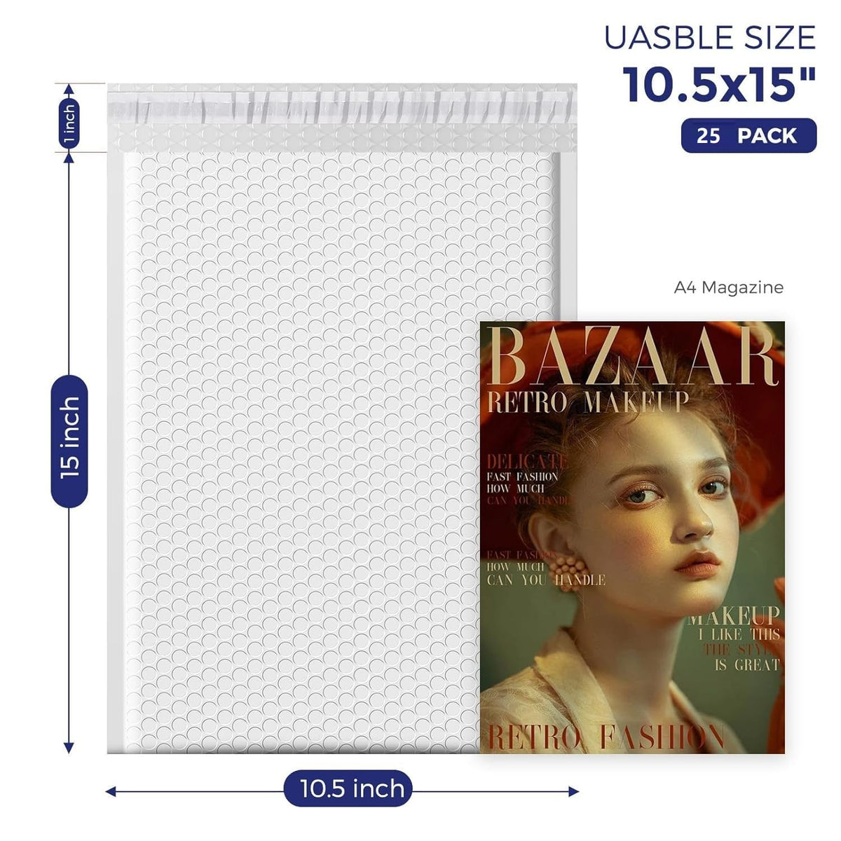 White Bubble Mailers 10.5x16 Inch 25 Pack Self Seal Padded Envelopes