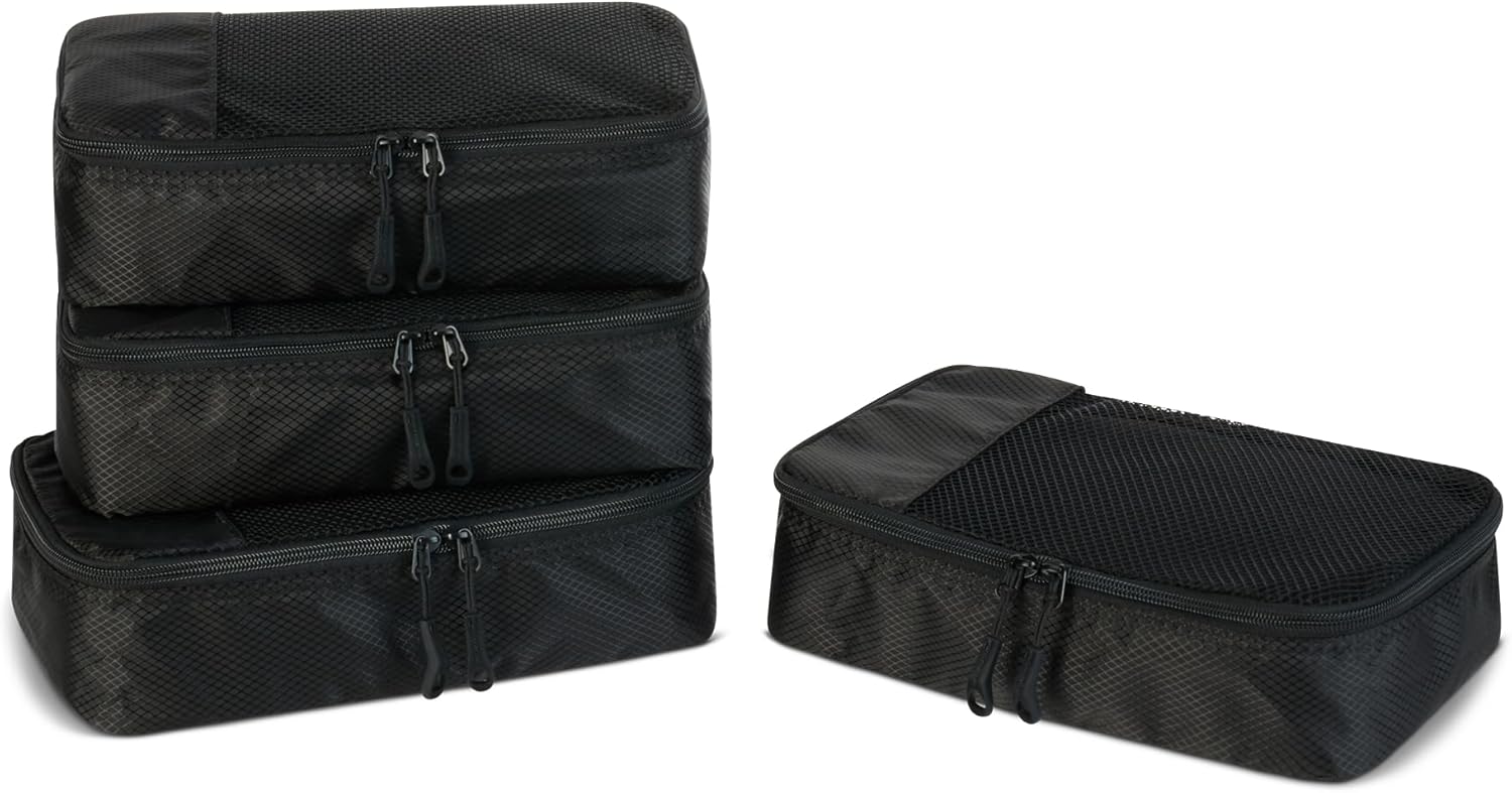 4-Piece Space-Saving Packing Cubes Travel Accessories Set, Luggage Organizer with Double Zipper, Mesh Top, Small