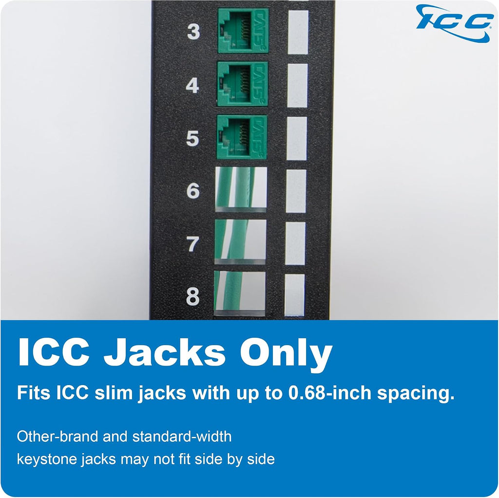 ICC 12-Port Blank Keystone Wall Mount Patch Panel, No Jacks, Black, 1-Pack