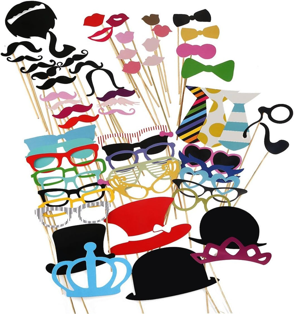 Photo Booth Props 60 piece DIY Kit for Wedding Party Reunions Birthdays Photobooth Dress-up Accessories & Party