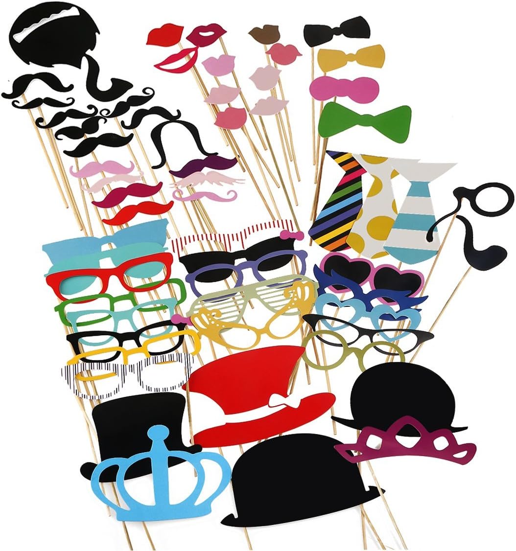 Photo Booth Props 60 piece DIY Kit for Wedding Party Reunions Birthdays Photobooth Dress-up Accessories & Party