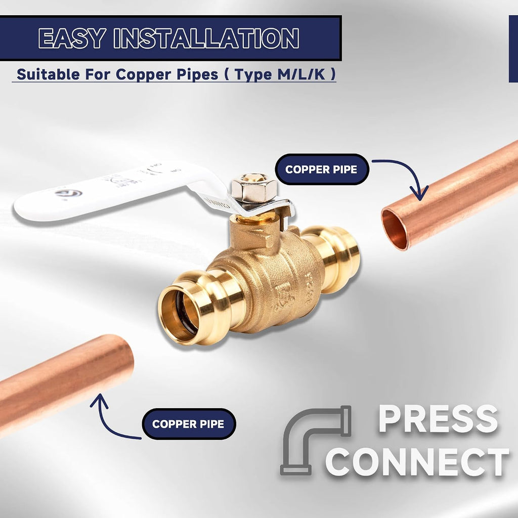 1/2 inch Press Valve Press Brass Ball Valve Fittings 1 Pack
