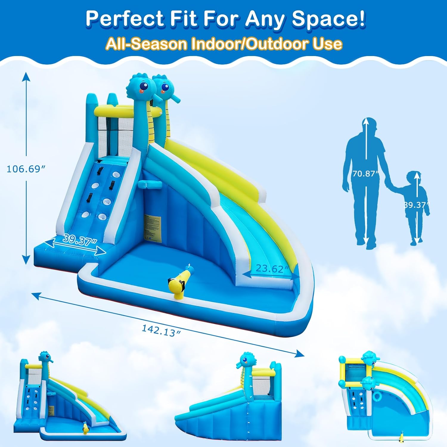 Inflatable Water Slide for Kids Backyard, 5-in-1 Bounce House with Climbing Wall, Splash Pool, Water Cannon &