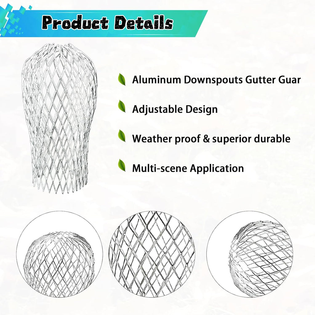4-Pack 3.5" Expandable Aluminum Downspout Gutter Guards - Leaf & Debris Filter Strainers to Prevent Blockages, Fits
