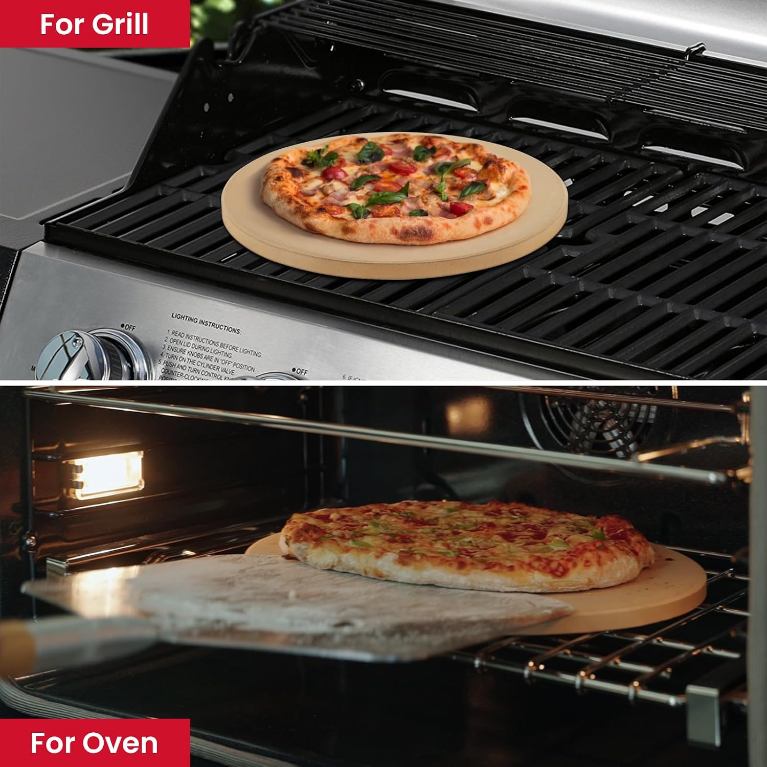 Round Pizza Stone 12 Inch, Cordierite Bread Baking Stone for Oven and Grill, Thermal Shock Resistant, Including Dough