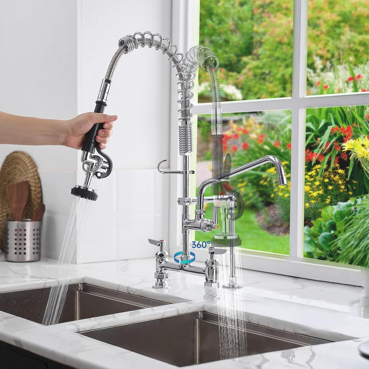 Commercial Kitchen Faucet,26 Inch 3 Compartment Sink Faucets Chrome