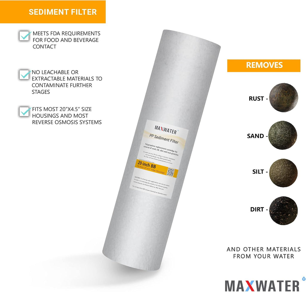 Max Water 5 Micron 20 x 4.5 Sediment Filter 20 inch Replacement Cartridge