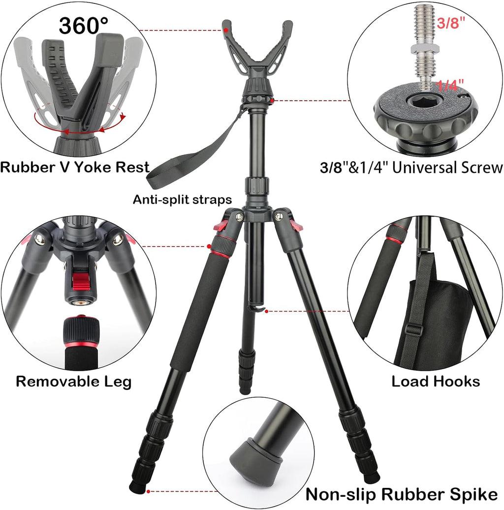 Adjustable Shooting Tripod for Rifles,Shooting Stick 3-in-1 Convertible Tripod/Monopod/Bipod, 22.8″-61″ Height