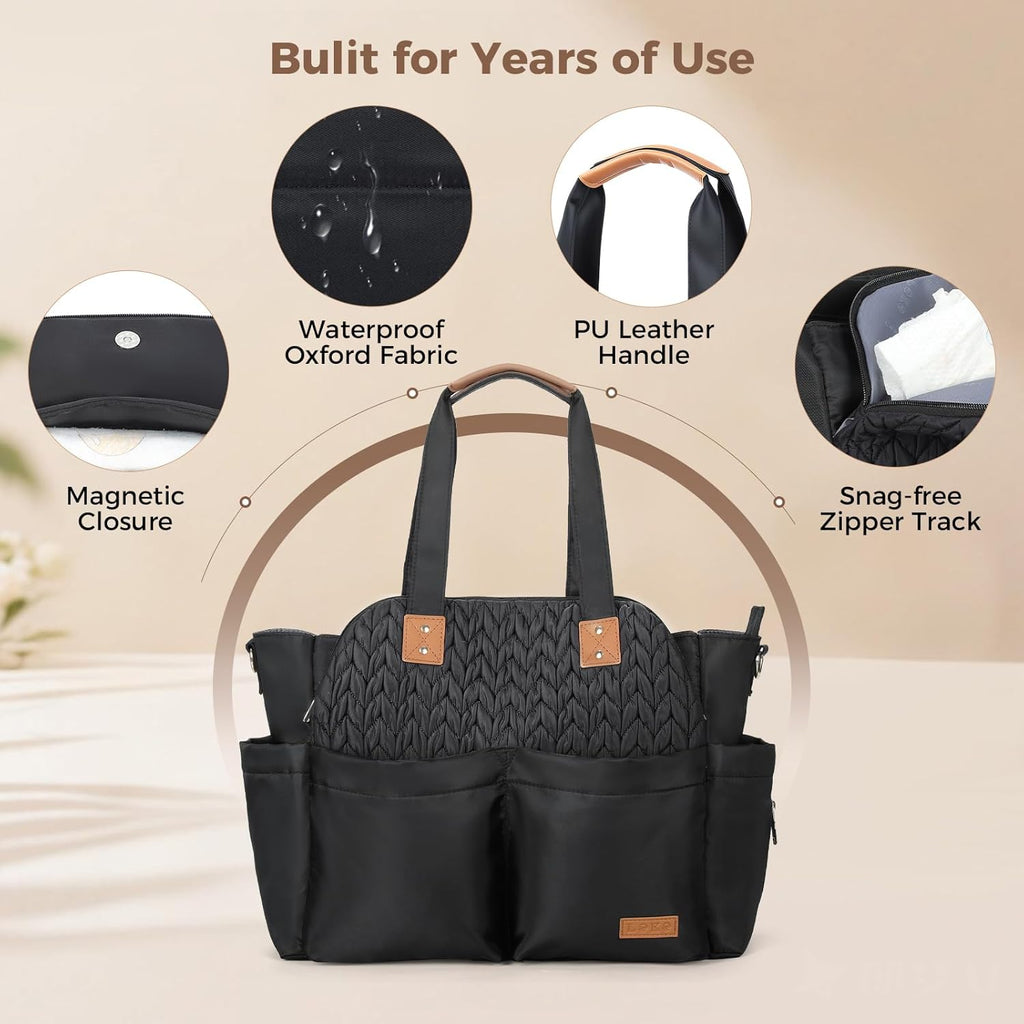 Diaper Bag Tote for Baby - 17 Pockets Large Travel Diaper Tote with Portable Changing Pad, Mom Crossbody Hospital Bag