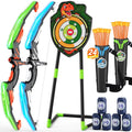 2 Pack Kids Bow and Arrow, LED Archery Set with Dinosaur Target | with 24 Suction Cup Arrows, 1 Standing Target, 6