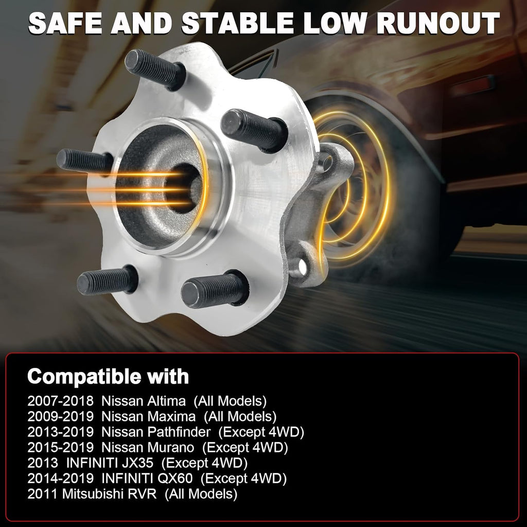 Pair 512388 Rear Wheel Bearing Hub Assembly Compatible with Nissan Altima 2007-2018, Maxima 2009-2019, Murano 2015-2019, Pathfinder 2013-2019, for Infiniti JX35 2013, QX60 2014-2019, 5 Lug w/ABS