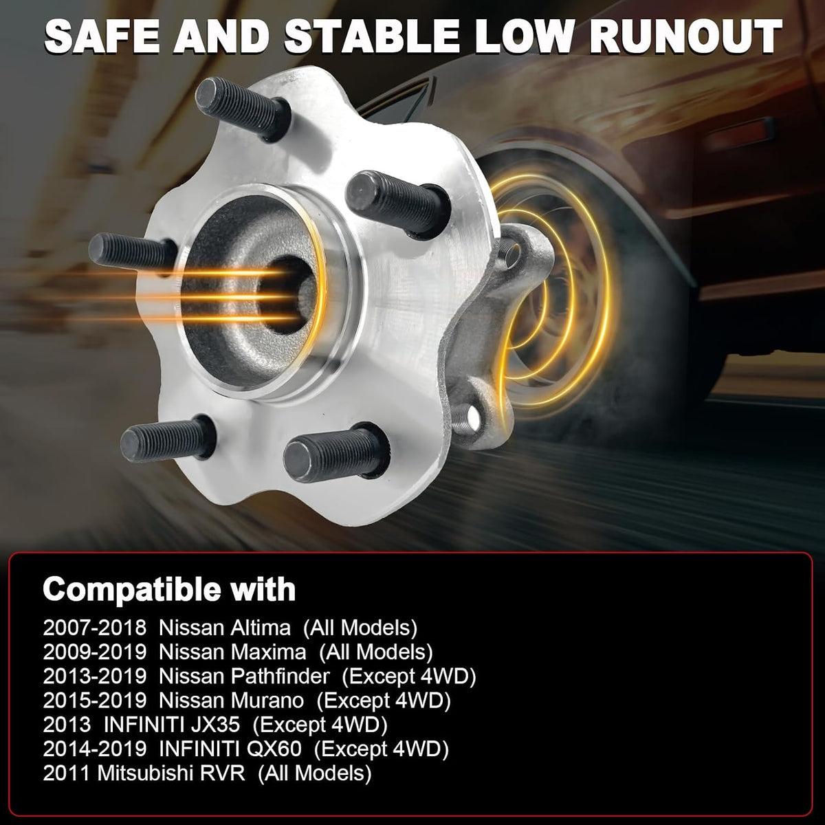 Pair 512388 Rear Wheel Bearing Hub Assembly Compatible with Nissan Altima 2007-2018, Maxima 2009-2019, Murano 2015-2019, Pathfinder 2013-2019, for Infiniti JX35 2013, QX60 2014-2019, 5 Lug w/ABS