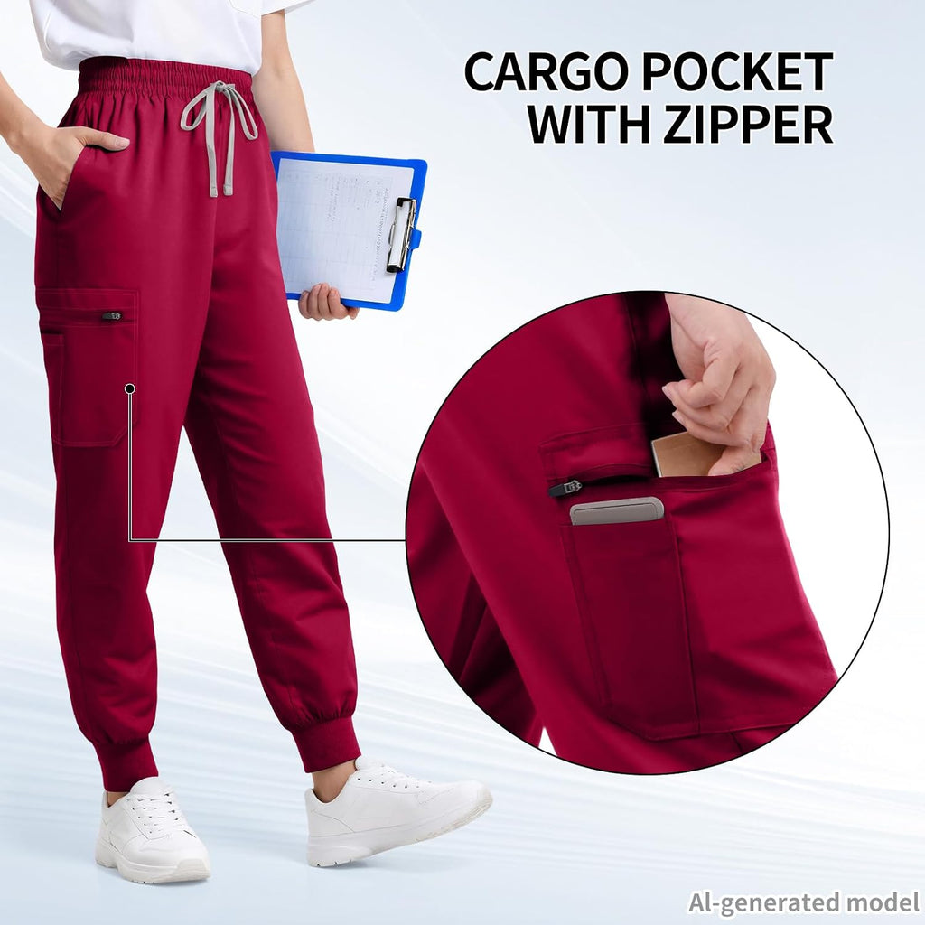 Women's Jogger Scrub Pants – 7 Pockets, Mid-Rise, Soft Stretch