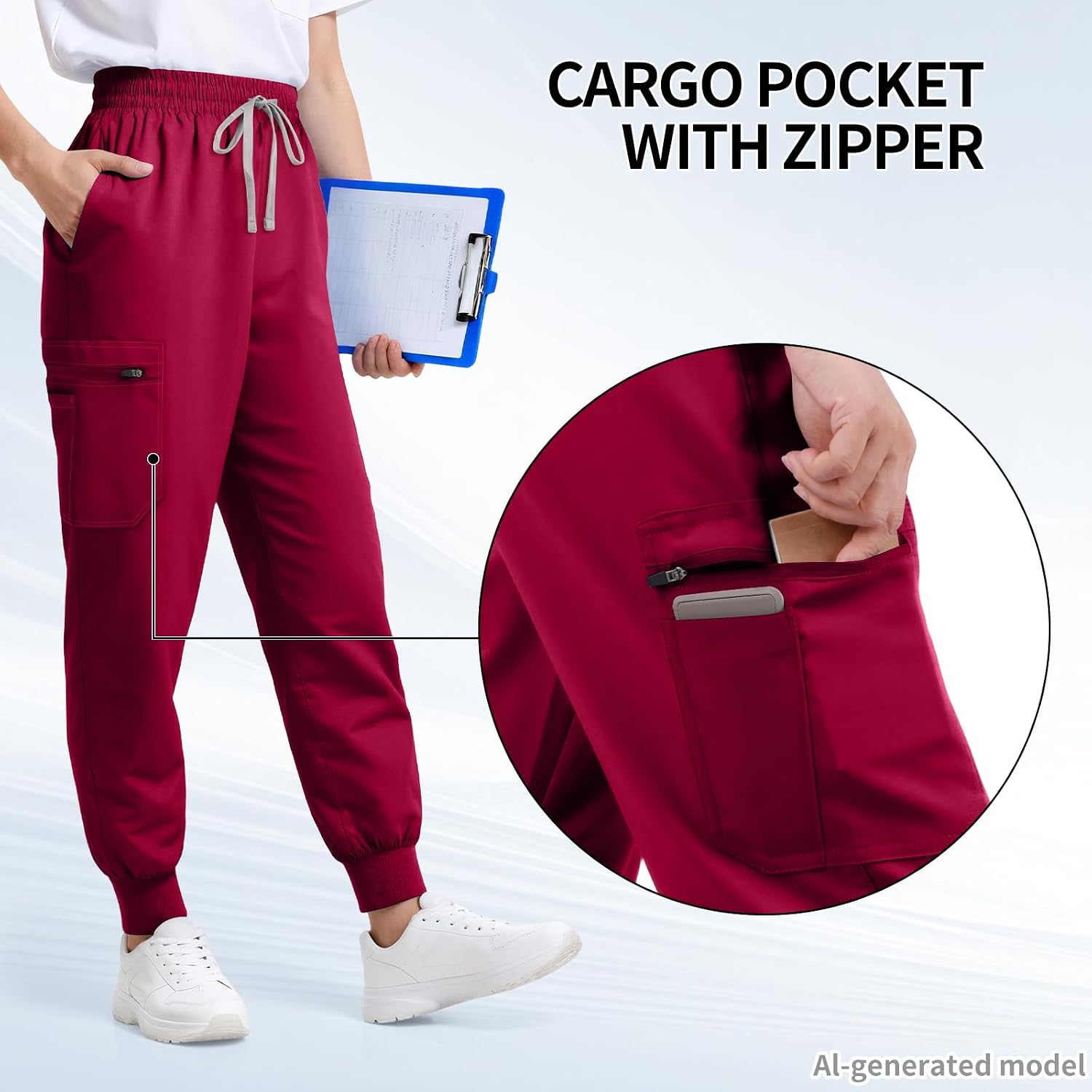 Women's Jogger Scrub Pants – 7 Pockets, Mid-Rise, Soft Stretch