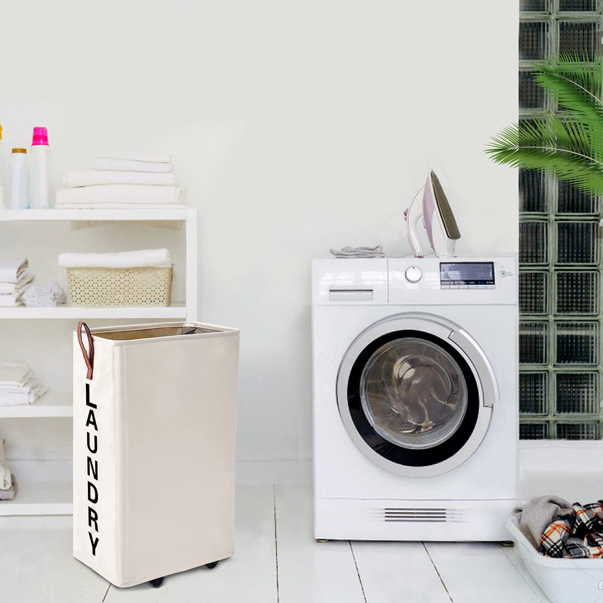 70L Large Rolling Laundry Hamper - Tall Narrow Basket With Wheels, Slim Clothes Bin, 27.5" Beige