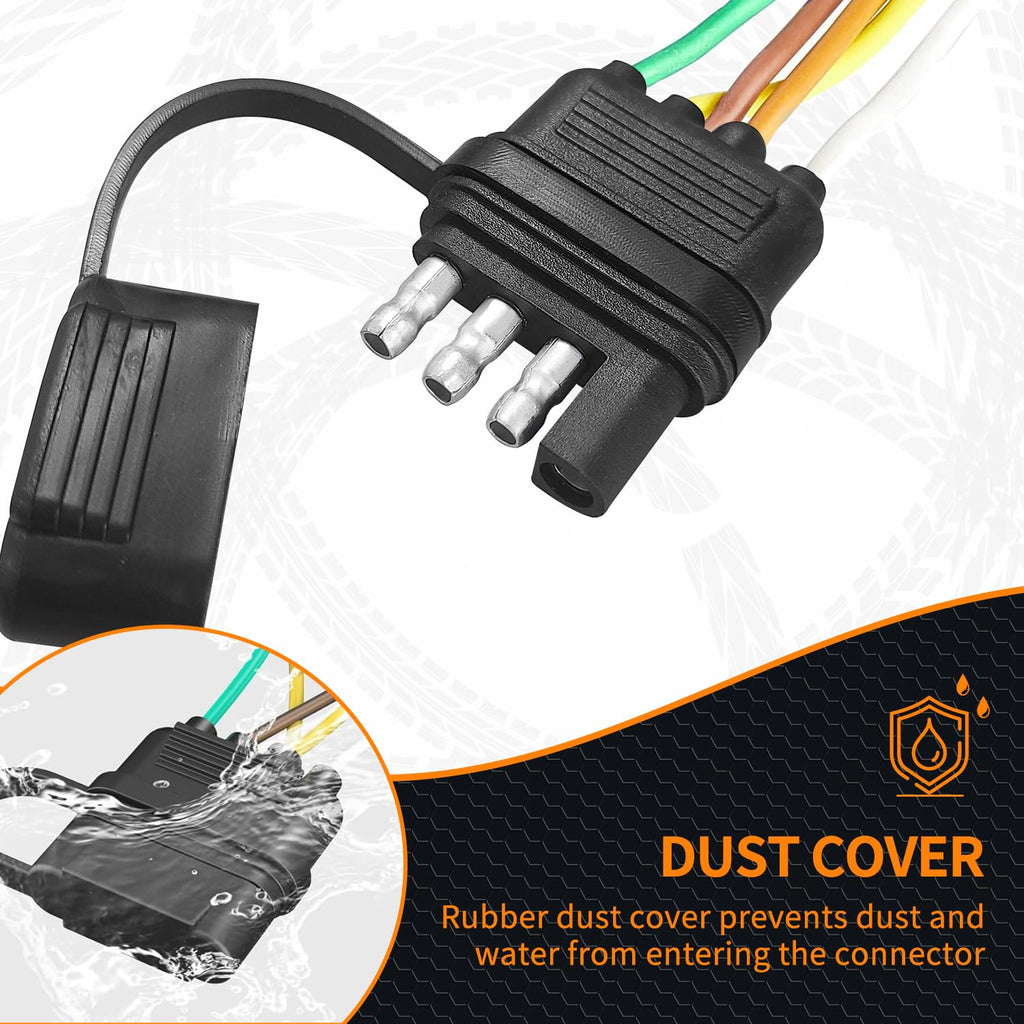 25Ft 4 Pin 5 Way Trailer Wiring Harness Kit with Black Nylon Protective Sleeve, Quick-Connect 4 Pin Flat Extension