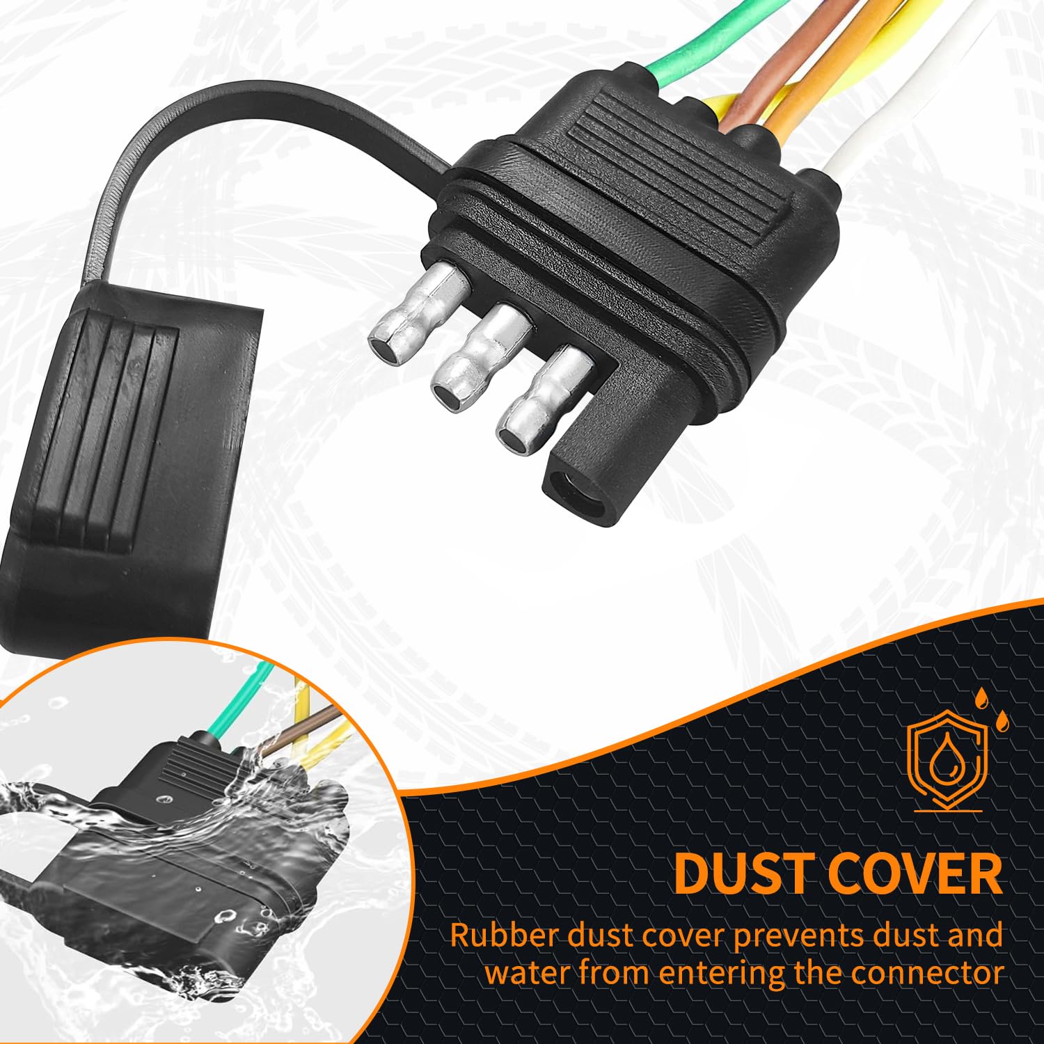 25Ft 4 Pin 5 Way Trailer Wiring Harness Kit with Black Nylon Protective Sleeve, Quick-Connect 4 Pin Flat Extension