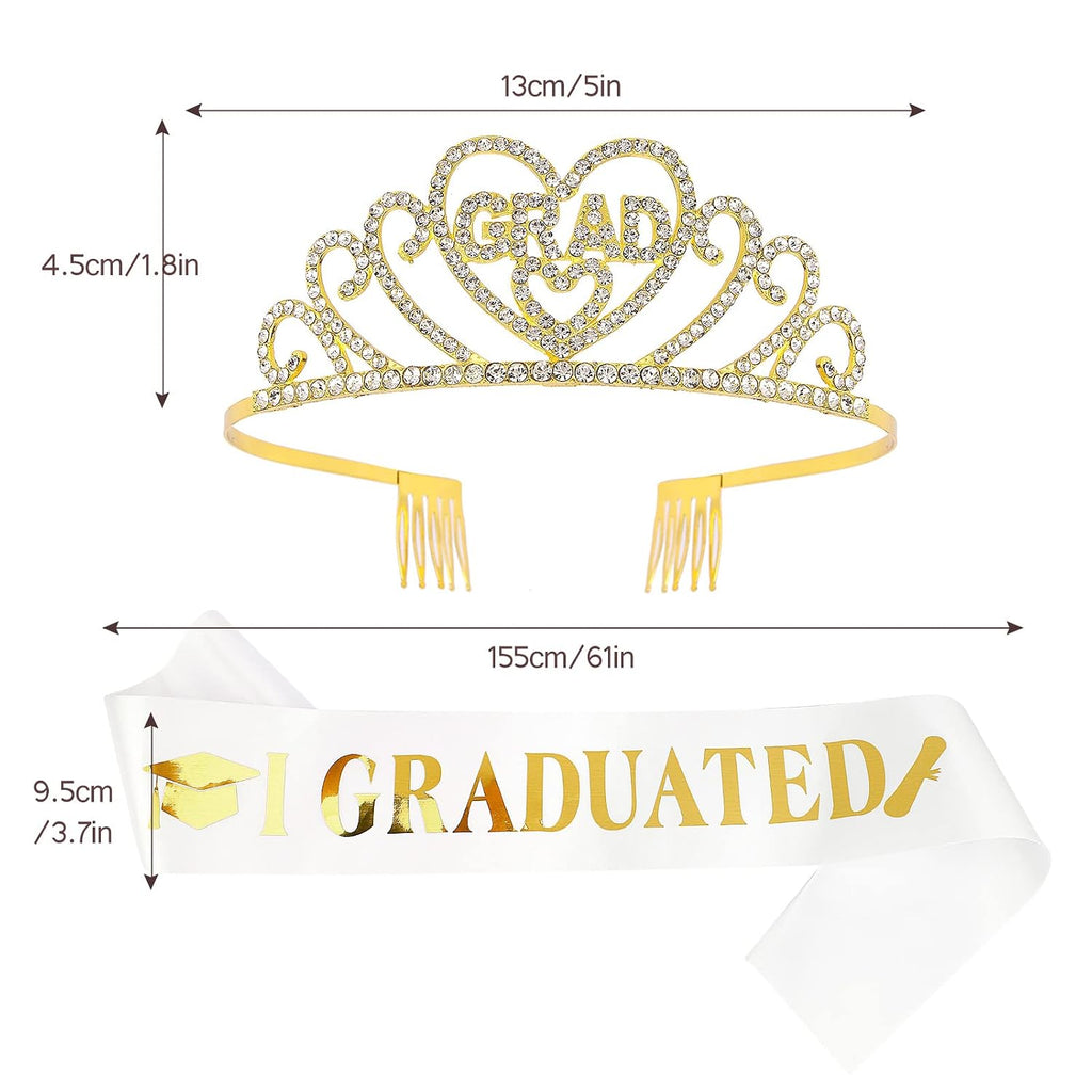 Gold Graduate Crown and Sash - Congratulations Grad Party Decorations 2026- Women's Grad Tiara and Sash