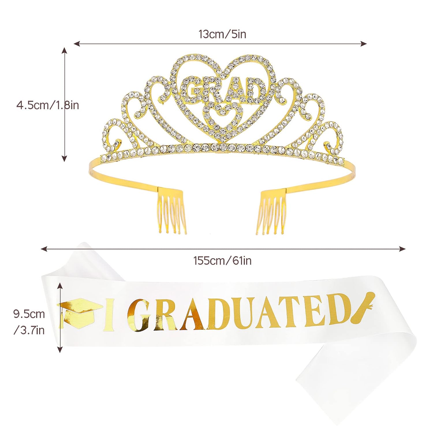 Gold Graduate Crown and Sash - Congratulations Grad Party Decorations 2026- Women's Grad Tiara and Sash