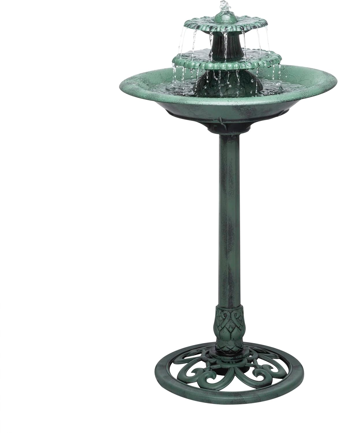 35" Tall 3-Tier Outdoor Pedestal Water Fountain – Durable Resin Cascading Water Feature and Birdbath for Garden