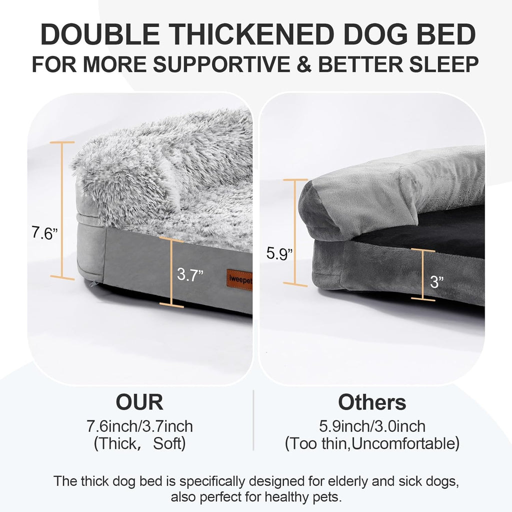 Fluffy Calming Orthopedic Dog Beds for Large & Extra Large Dogs, Supportive Dog Sofa Bed with 3.7 inch 28D Egg-Crate